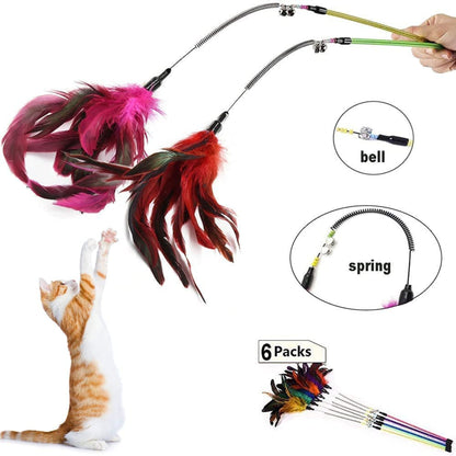 Foodie Puppies Feather Spring Teaser Playing Stick for Cats & Kittens
