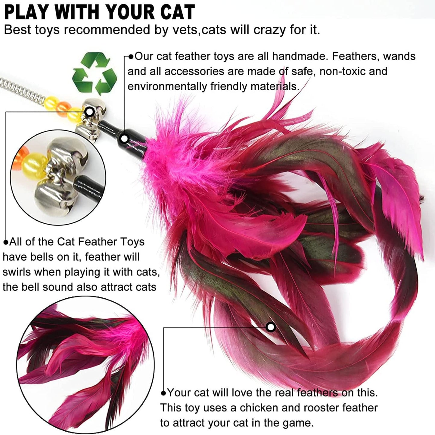Foodie Puppies Feather Spring Teaser Playing Stick for Cats & Kittens