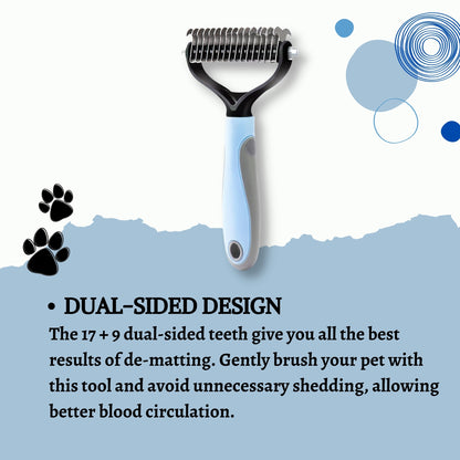 Foodie Puppies Dual-Sided Dematting Rake for Dogs & Cats - Large, Blue