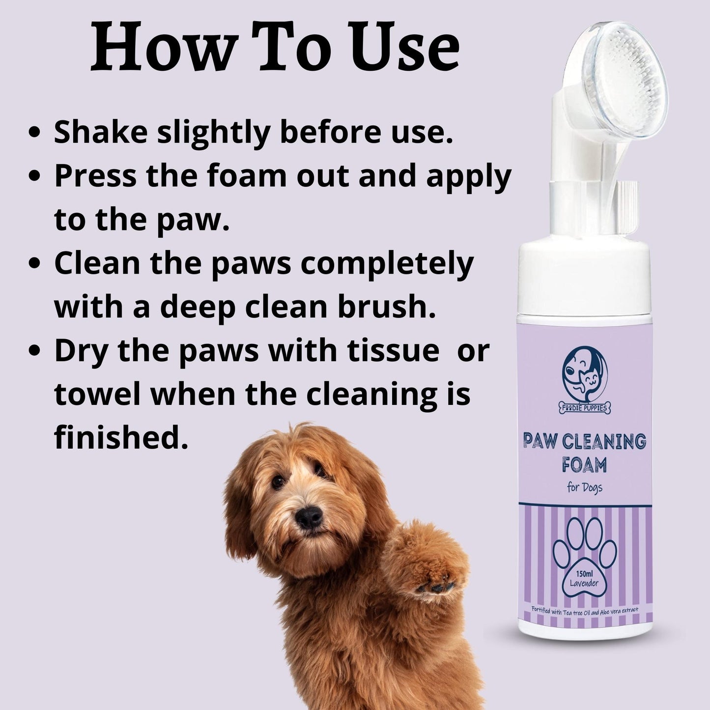 Foodie Puppies Dog Paw Cleaning Foam with Lavender Fragrance - 150ml