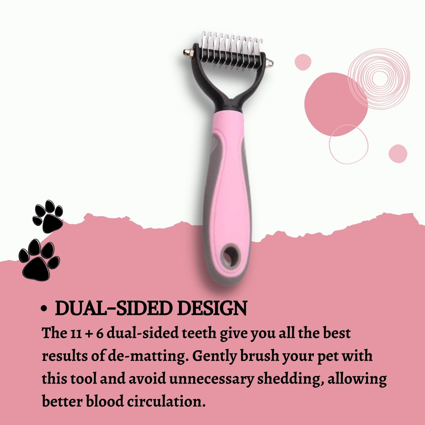 Foodie Puppies Dual-Sided Dematting Rake for Dogs & Cats - Small, Pink