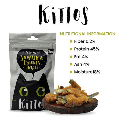 Kittos Sunfish & Chicken Twirls Cat Treat - 35gm, Pack of 3