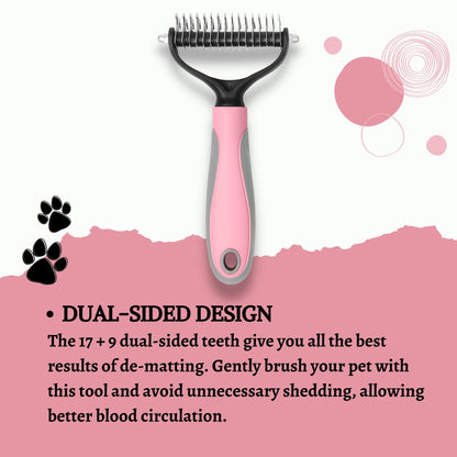 Foodie Puppies Dual-Sided Dematting Rake for Dogs & Cats - Large, Pink
