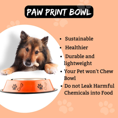 Foodie Puppies Printed Steel Bowl for Pets - 450ml (Orange), Pack of 2