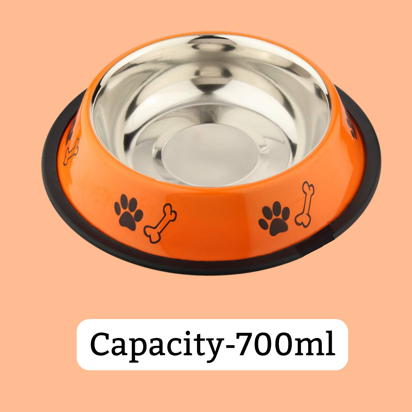 Foodie Puppies Printed Steel Bowl for Pets - 700ml (Orange)