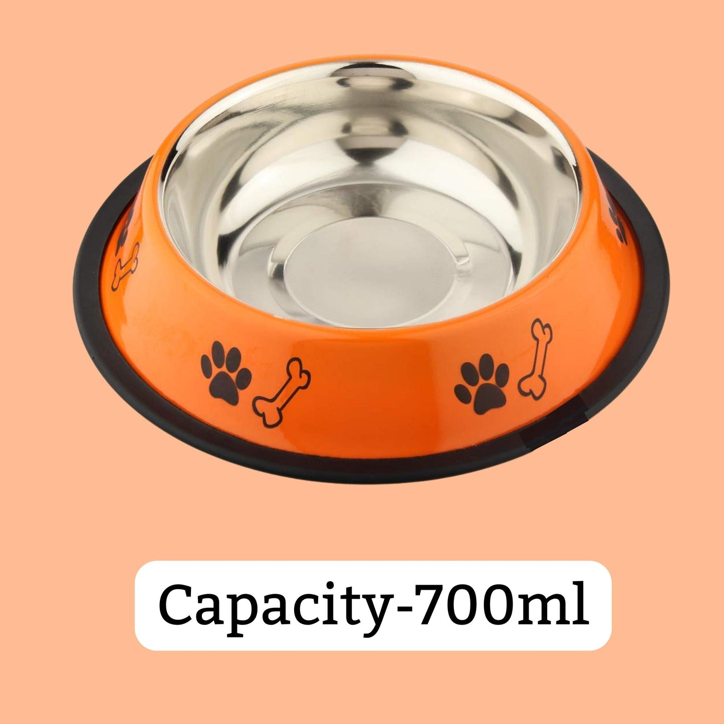 Foodie Puppies Printed Steel Bowl for Pets - 700ml (Orange), Pack of 2