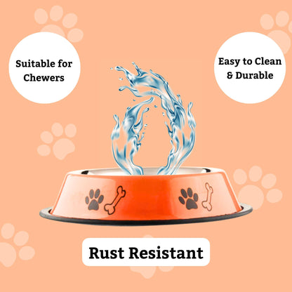 Foodie Puppies Printed Steel Bowl for Pets - 450ml (Orange)