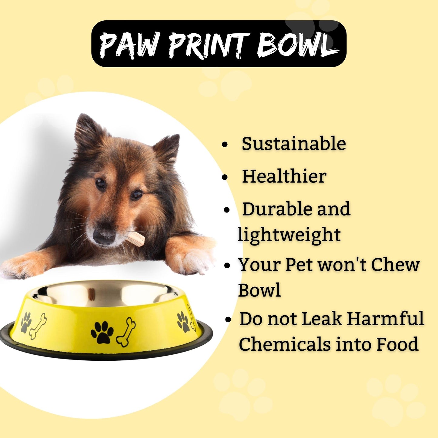 Foodie Puppies Printed Steel Bowl for Pets - 450ml (Yellow)