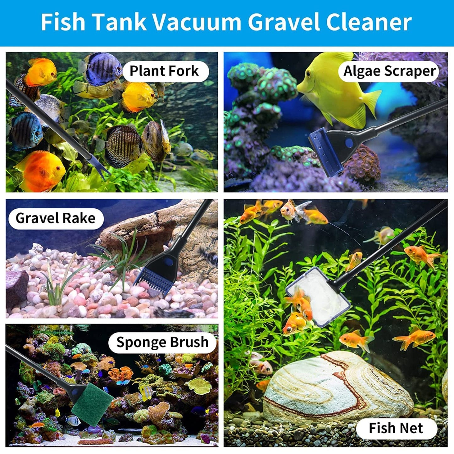 Foodie Puppies 5-in-1 Detachable Aquarium/Fish Tank Cleaning Tool Kit