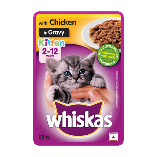 Whiskas Chicken in Gravy Wet Food for Kittens - 85gm, Pack of 12