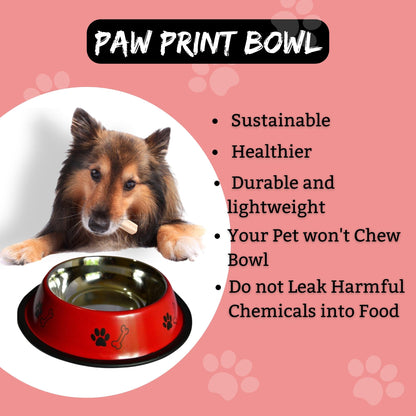 Foodie Puppies Printed Steel Bowl for Pets - 450ml (Red), Pack of 2