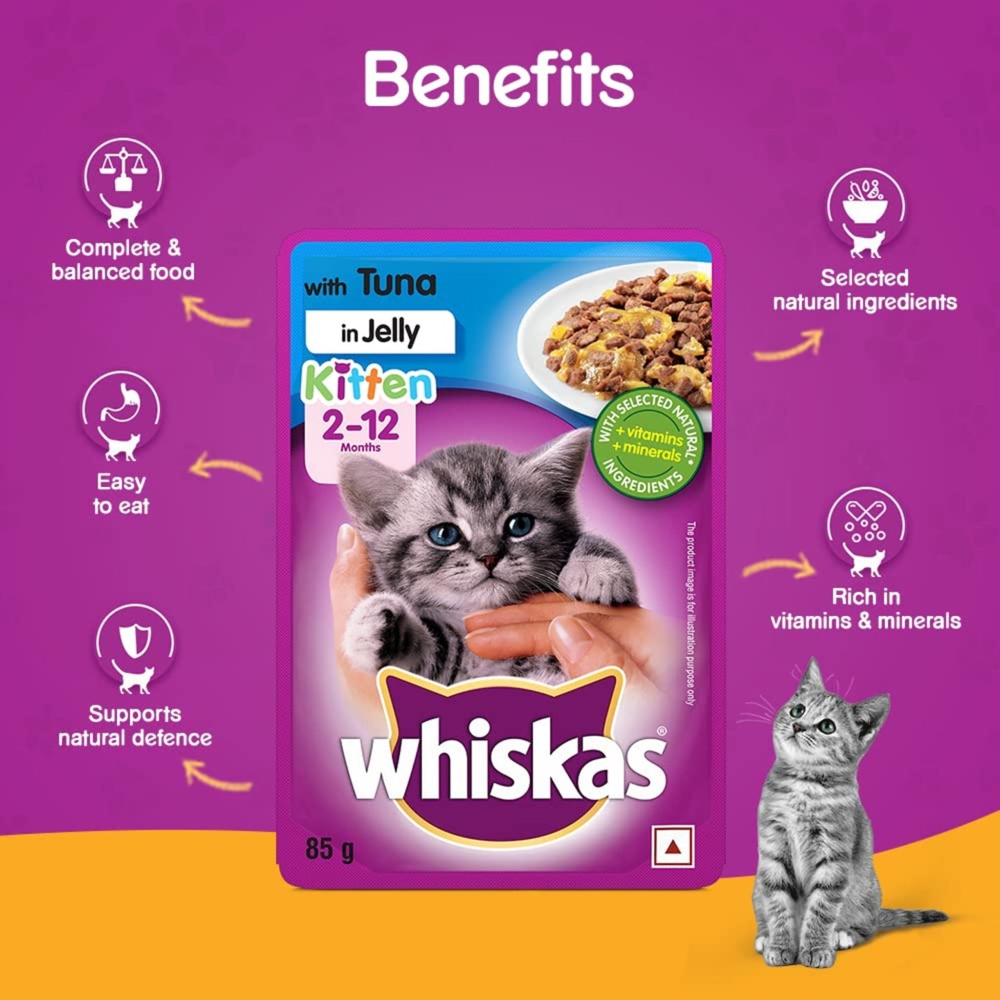 Whiskas Tuna in Jelly Wet Food for Kittens - 85gm, Pack of 18