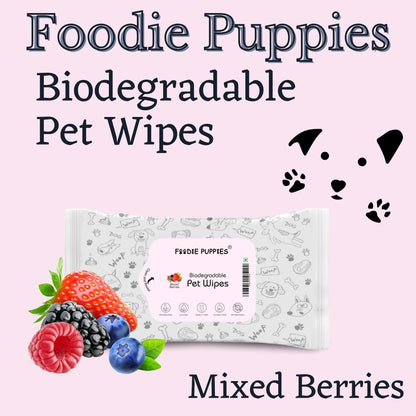 Foodie Puppies Biodegradable Mixed Berries Pet Wipes 10 Pulls, Pack of 9