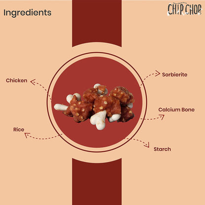 Chip Chops Dog Treats - Chicken & Calcium Bone (70gm, Pack of 3)