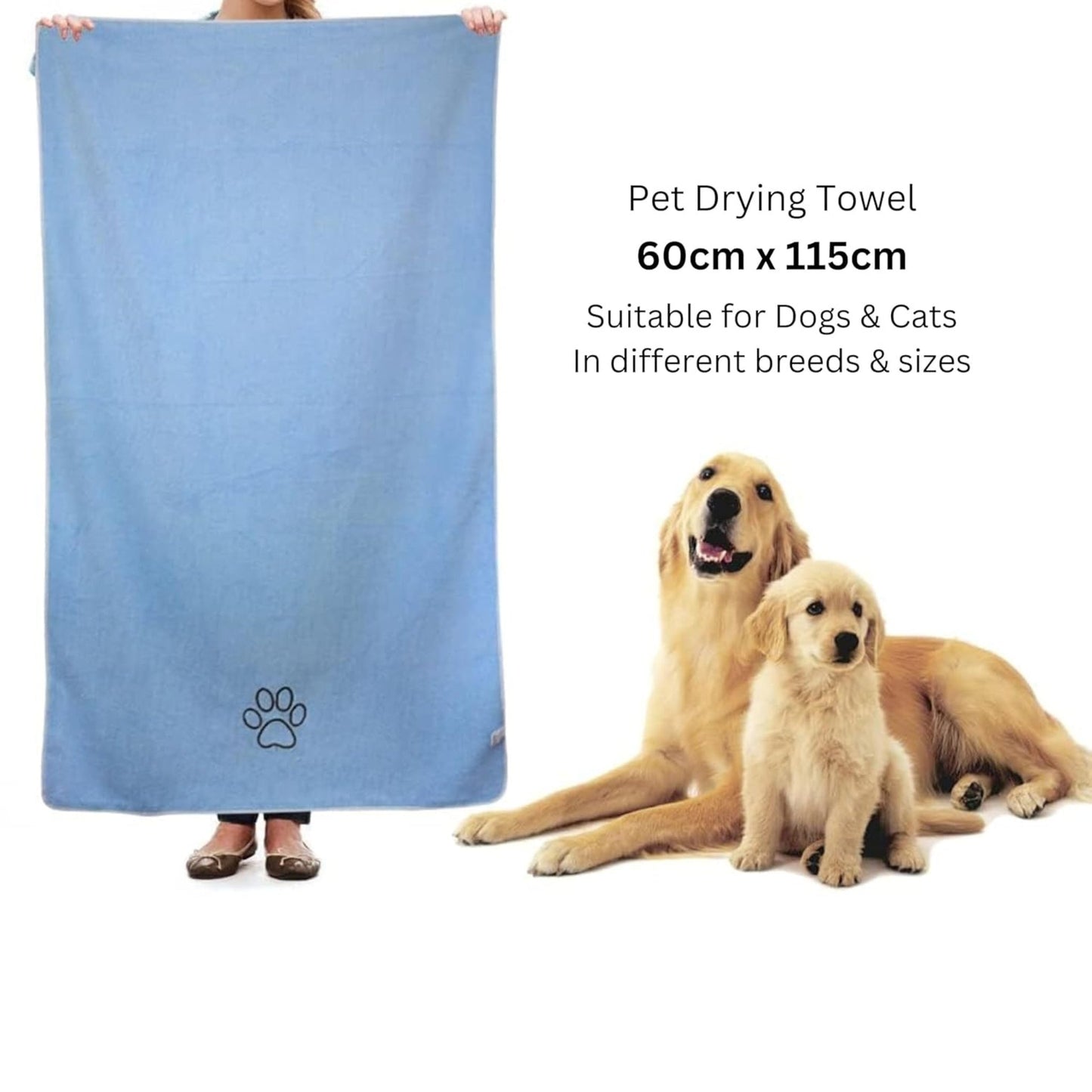 Foodie Puppies Dog Bathing Quick Drying Towel (60x115cm), Pack of 2