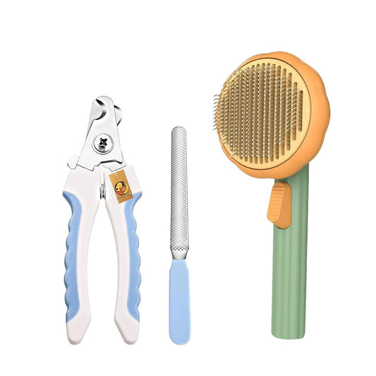 Pet Grooming Tool Combo of Slicker Brush & Nail Cutter