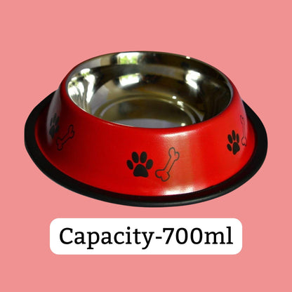 Foodie Puppies Printed Steel Bowl for Pets - 700ml (Red), Pack of 2