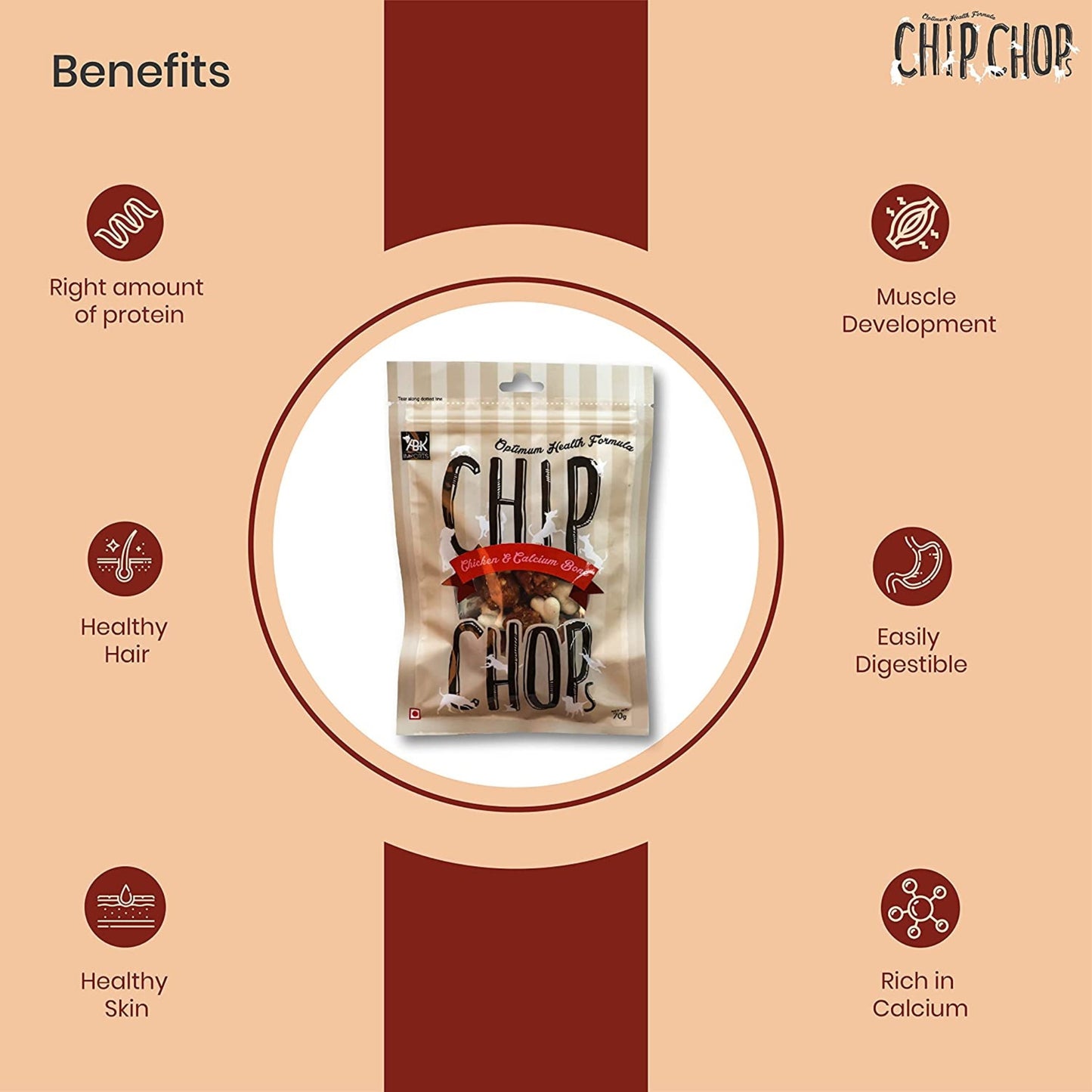 Chip Chops Dog Treats - Chicken & Calcium Bone (70gm)