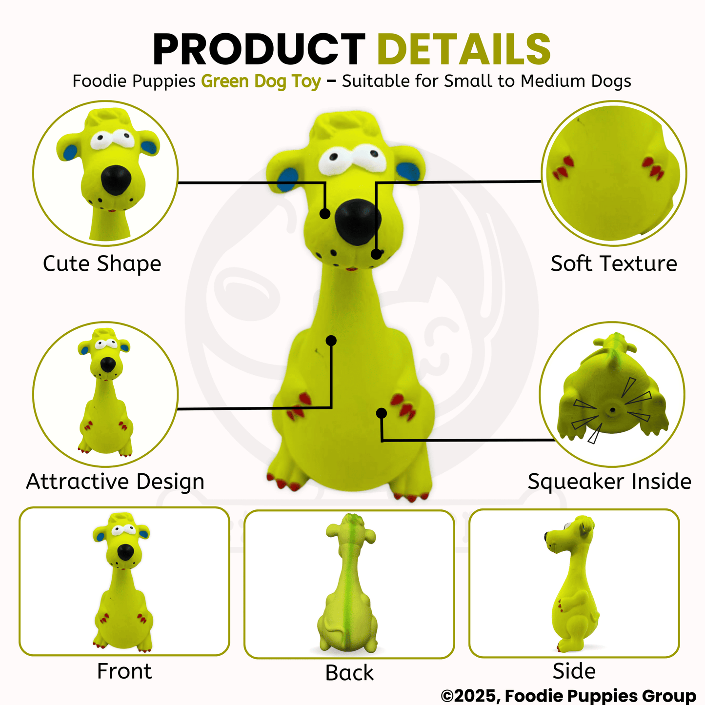 Dog Latex Green Dog Squeaky Chew Toy for Small Dogs and Puppies