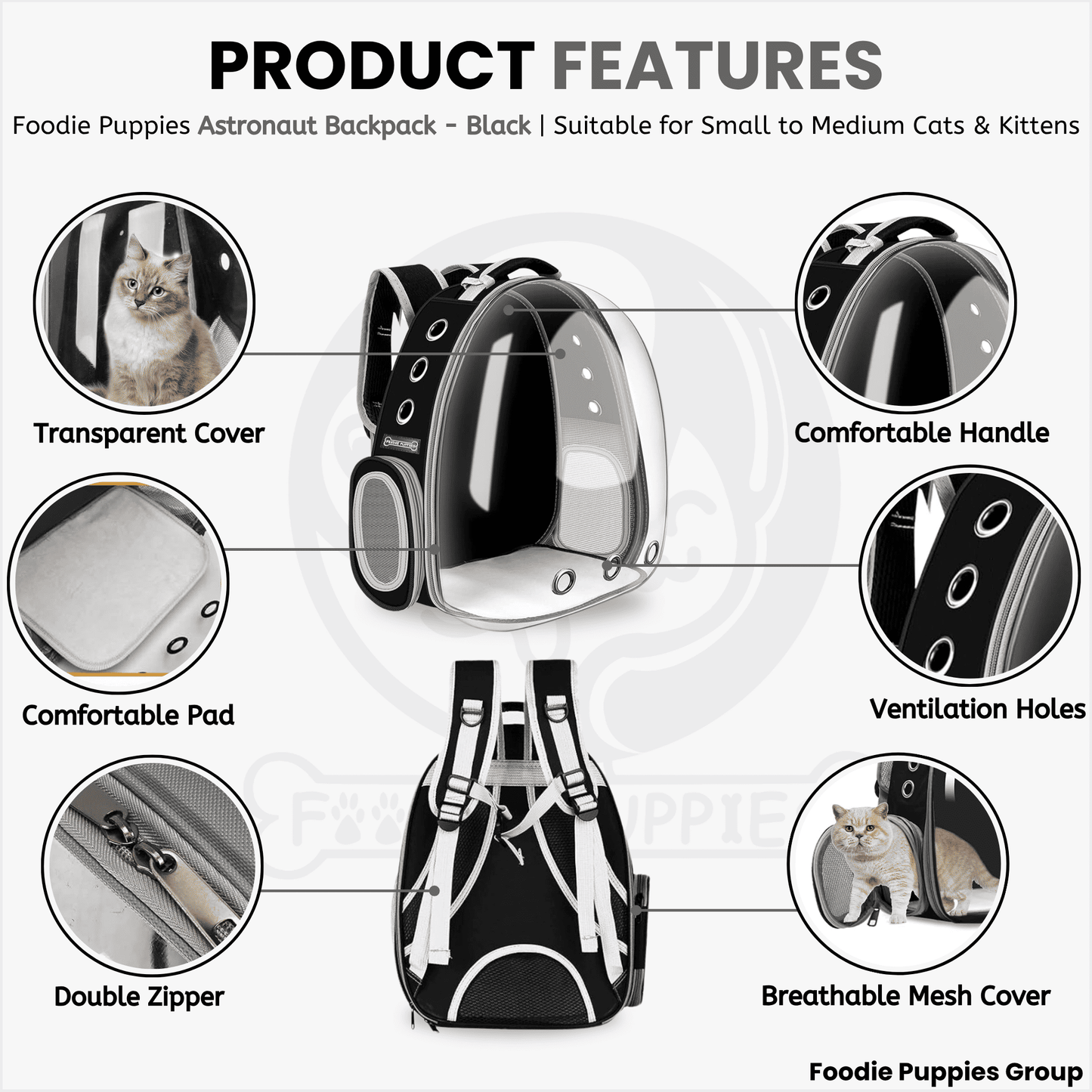 Transparent Travel Backpack for Puppies & Cats (Black)