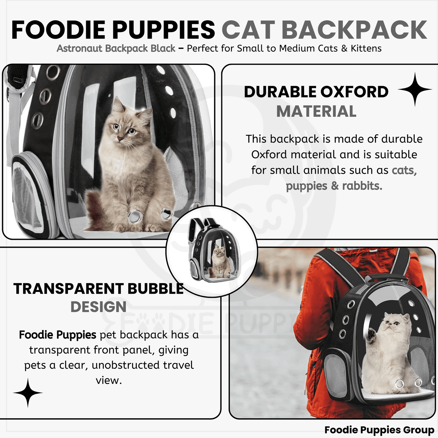 Transparent Travel Backpack for Puppies & Cats (Black)