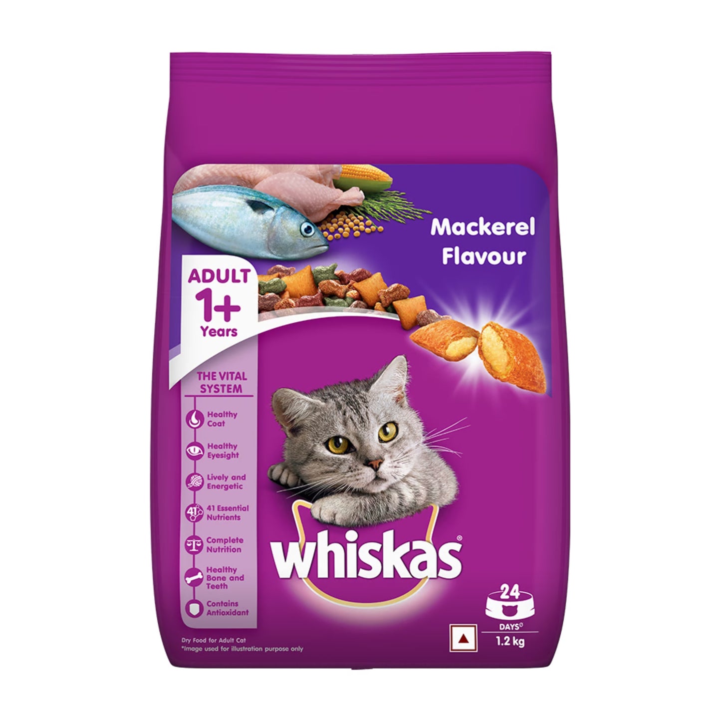 Whiskas Adult Dry Cat Food Food, Mackerel Flavour - 1.2Kg