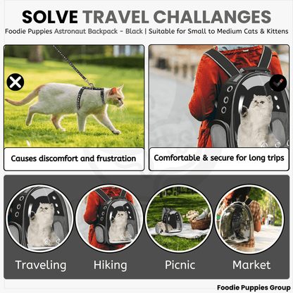 Transparent Travel Backpack for Puppies & Cats (Black)