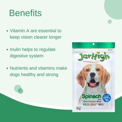 JerHigh Spinach Sticks Dog Treat with Real Chicken - 70gm, Pack of 2
