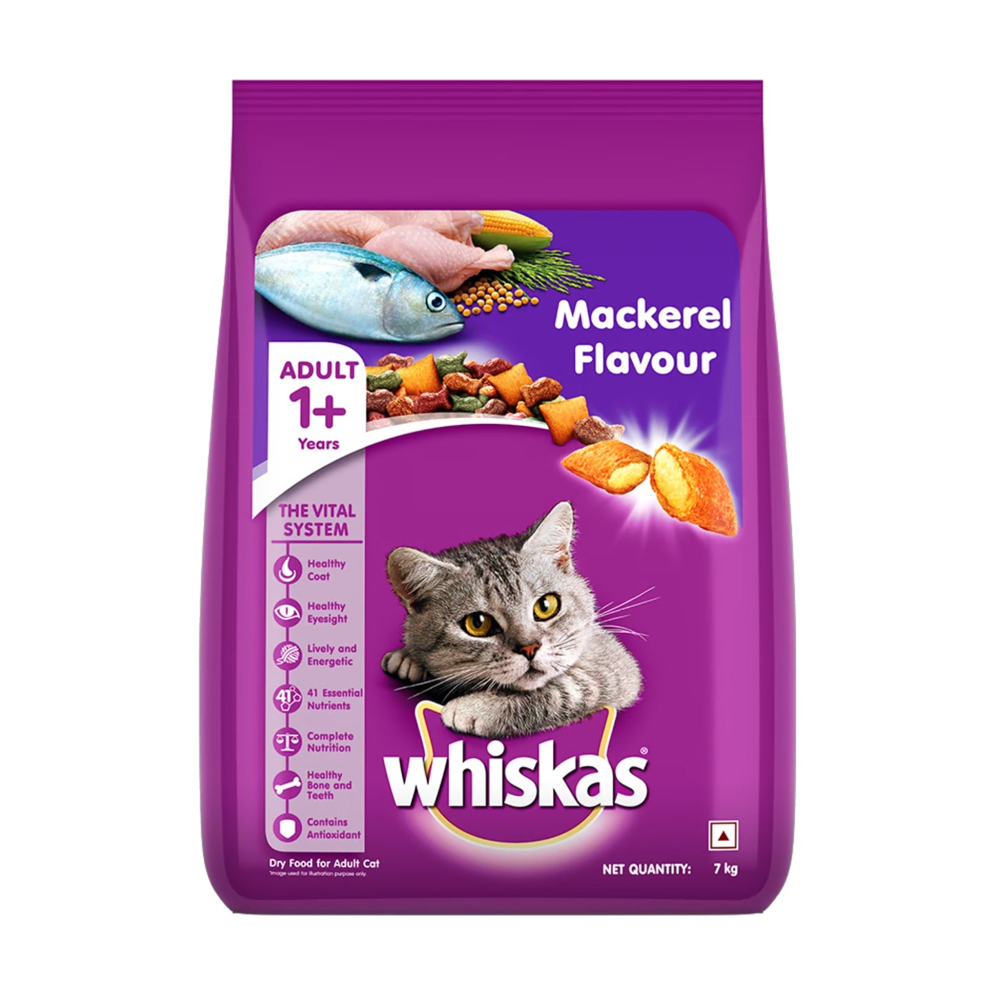 Whiskas Adult Dry Cat Food Food, Mackerel Flavour - 7Kg