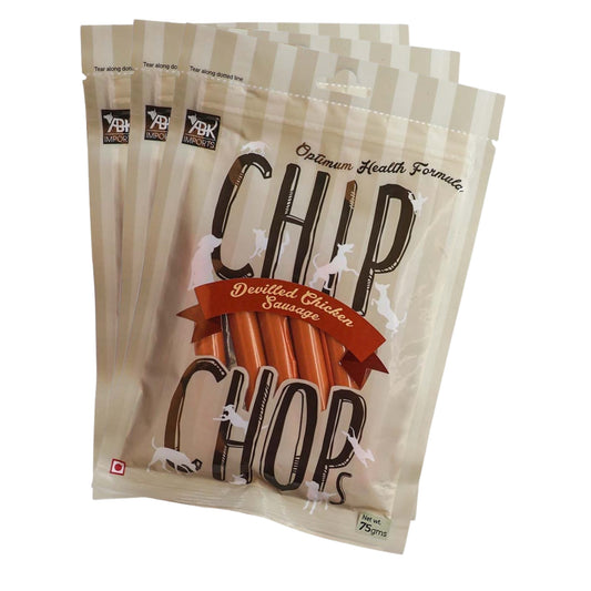 Chip Chops Dog Treats - Devilled Chicken Sausage (70gm, Pack of 3)
