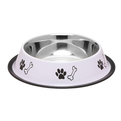 Foodie Puppies Printed Steel Bowl for Pets - 1800ml (White)