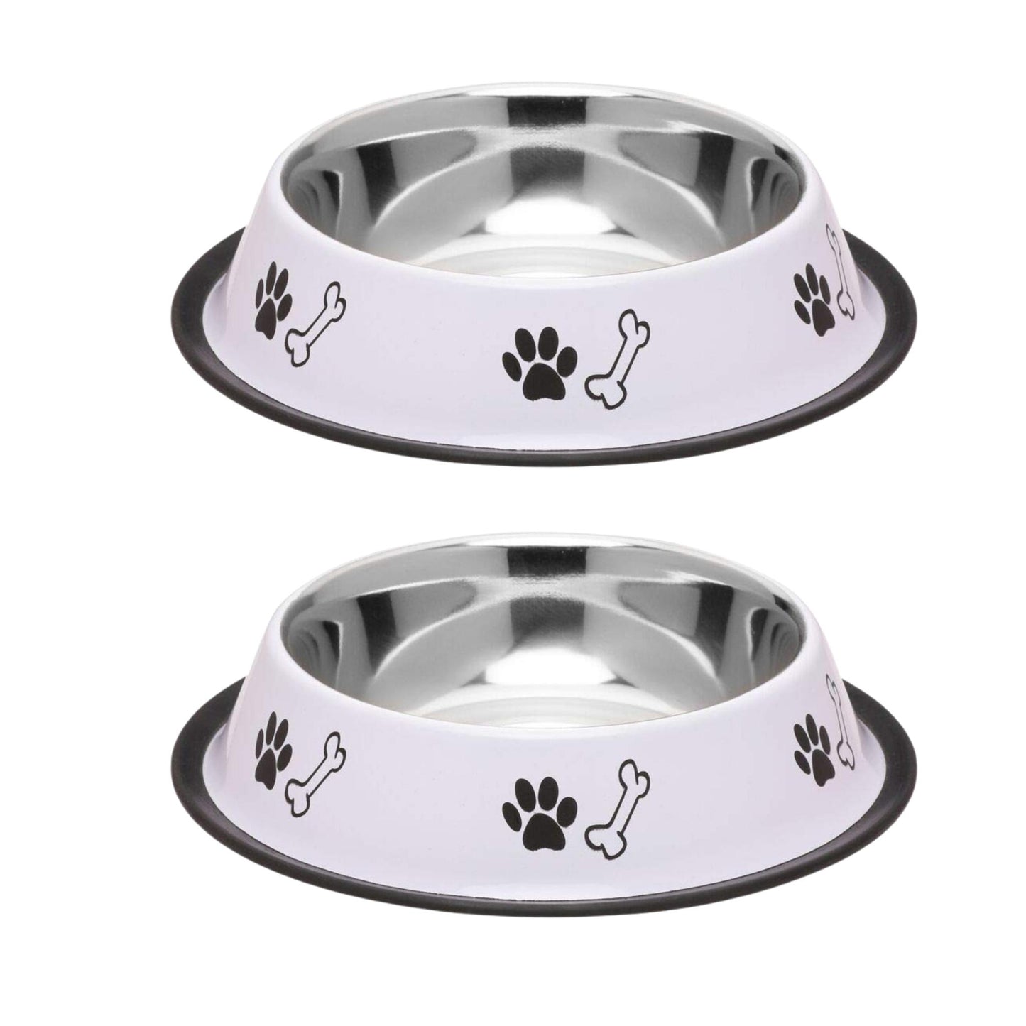 Foodie Puppies Printed Steel Bowl for Pets - 700ml (White), Pack of 2