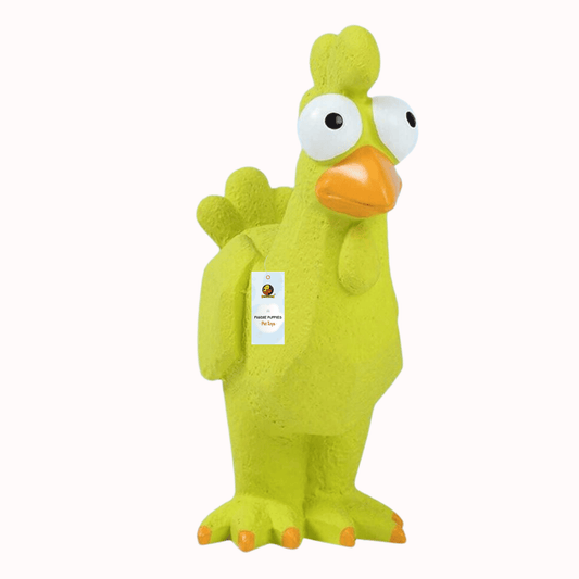 Dog Latex Green Googly Rooster Squeaky Chew Toy for Small Dogs and Puppies