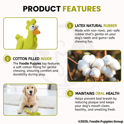 Dog Latex Green Googly Rooster Squeaky Chew Toy for Small Dogs and Puppies