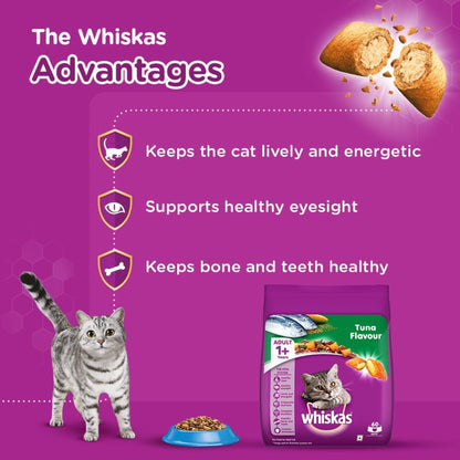 Whiskas Dry Food for Adult Cats (1+ Years), Tuna Flavor, 3Kg