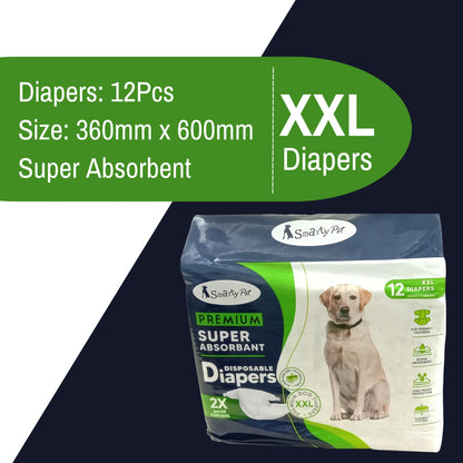Smarty Pet Super Absorbent Disposable Diapers for Dogs (XXL, 12Pc)