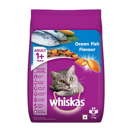 Whiskas Adult Dry Cat Food, Ocean Fish Flavor, 1.2Kg