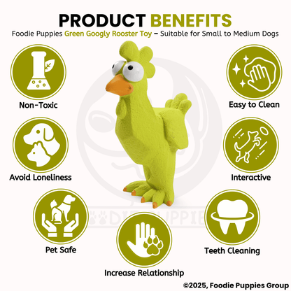 Dog Latex Green Googly Rooster Squeaky Chew Toy for Small Dogs and Puppies
