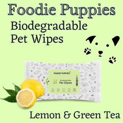 Foodie Puppies Biodegradable Lemon & Green Tea Wipes 10 Pulls, Pack of 6
