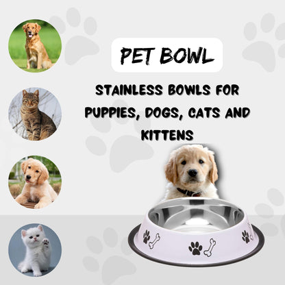 Foodie Puppies Printed Steel Bowl for Pets - 700ml (White)