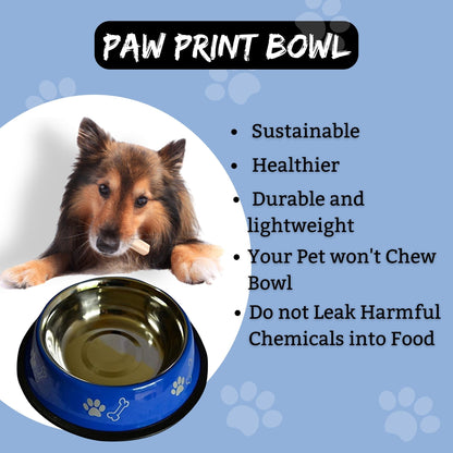 Foodie Puppies Printed Steel Bowl for Pets - 1800ml (Blue)