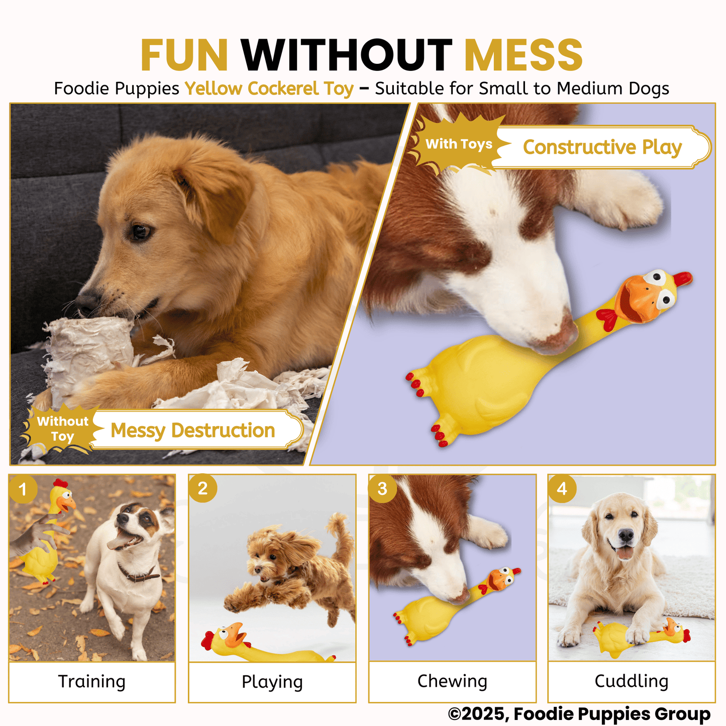 Dog Latex Yellow Long Neck Squeaky Chew Toy for Small to Medium Dogs