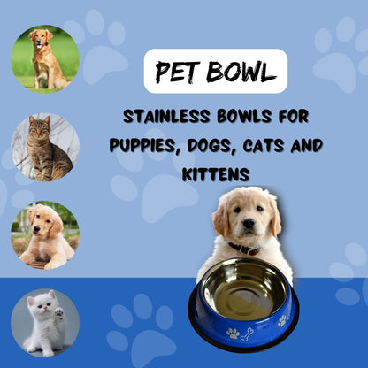 Foodie Puppies Printed Steel Bowl for Pets - 700ml (Blue)