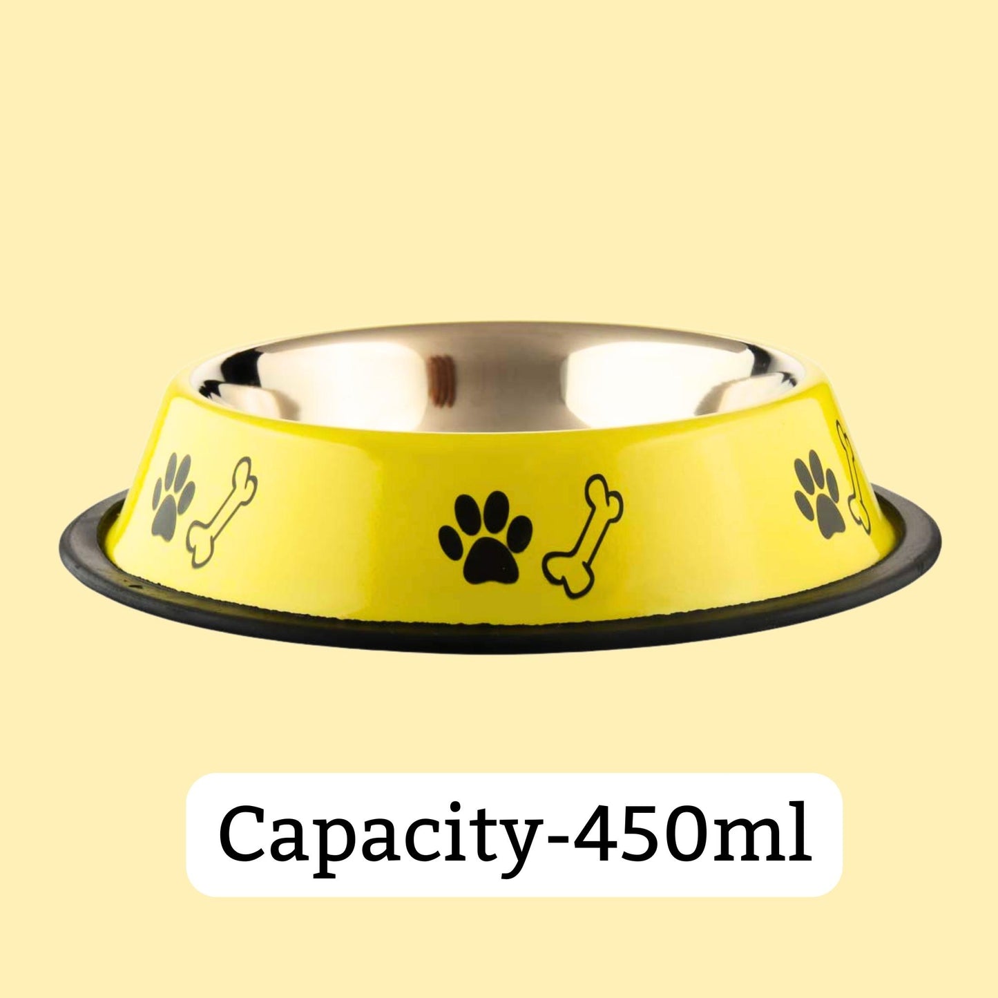 Foodie Puppies Printed Steel Bowl for Pets - 450ml (Yellow), Pack of 2