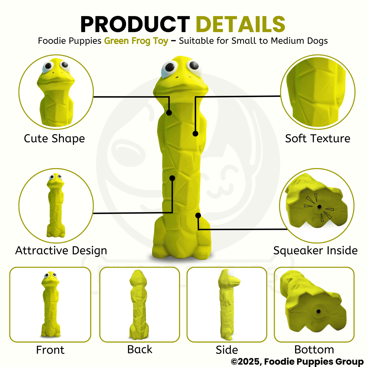 Green Frog Squeaky Chew Latex Rubber Toy for Small Dogs and Puppies