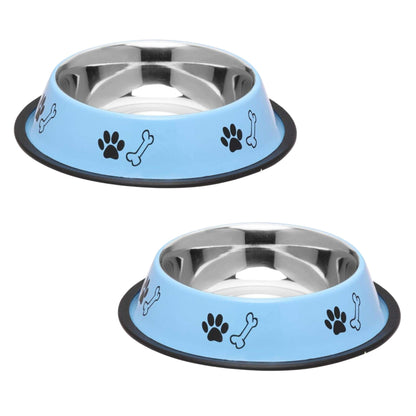 Foodie Puppies Printed Steel Bowl for Pets - 700ml (SkyBlue), Pack of 2