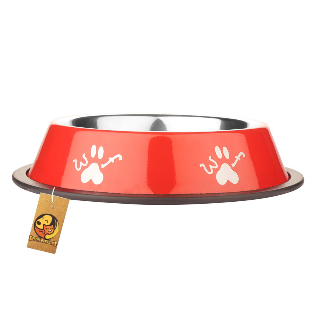 Foodie Puppies Printed Steel Bowl for Pets - 700ml (Red)