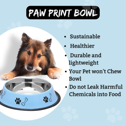 Foodie Puppies Printed Steel Bowl for Pets - 450ml (SkyBlue), Pack of 2