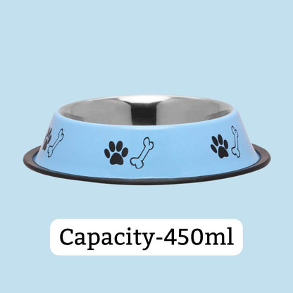 Foodie Puppies Printed Steel Bowl for Pets - 450ml (SkyBlue), Pack of 2