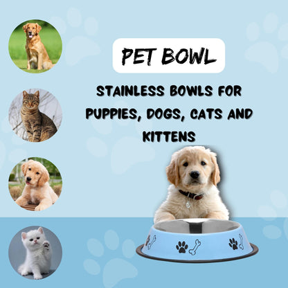 Foodie Puppies Printed Steel Bowl for Pets - 450ml (SkyBlue)